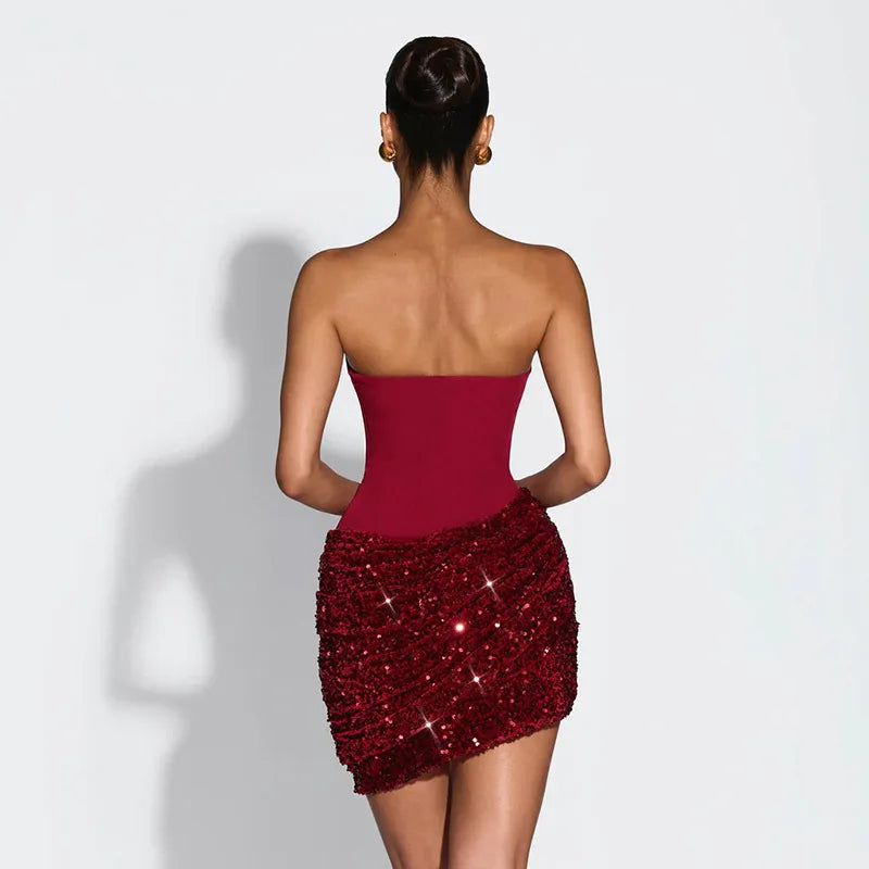 Women Slim Sexy Pleated Bodycon Dress Sequin Backless Spaghetti Strap Mini Summer Dresses 2026 Lady Evening Nightclub Party Gown