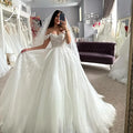 Vintage Lace Applique Wedding Dress A-Line Shiny Off Shoulder Sweetheart Bridal Gown Princess Backless Bride Gown Customized
