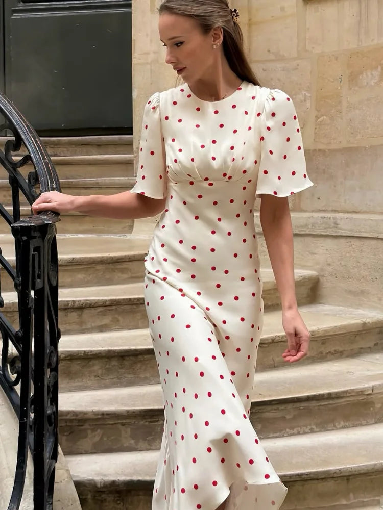 Pink Floral Print Slim Fit Dress Women Chic V-neck Ruffle Trim Flare Full Sleeves Ruched Slit Long Dresses Lady Elegant Wear New