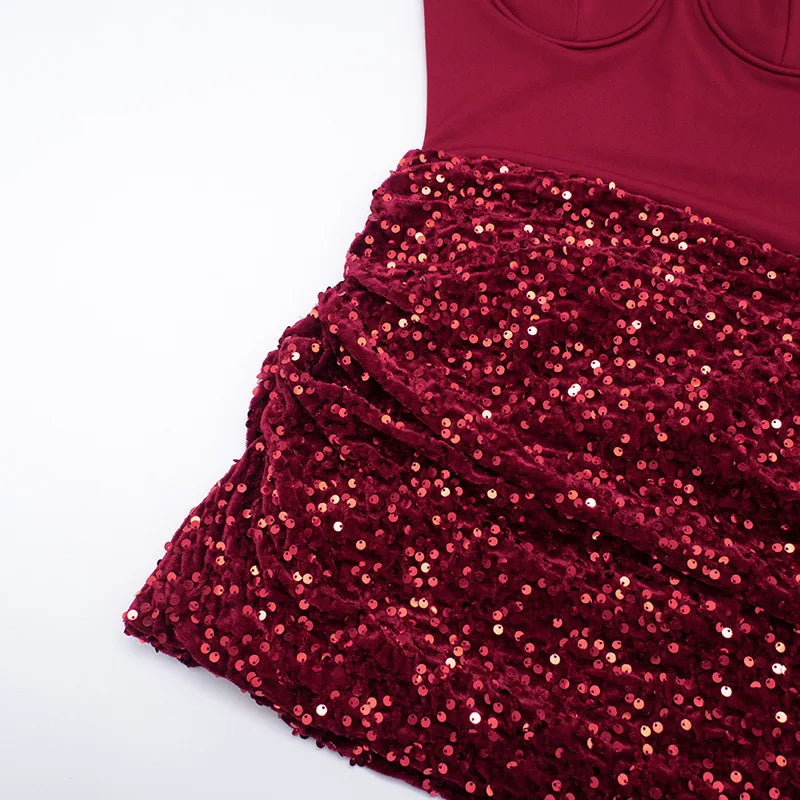 Women Slim Sexy Pleated Bodycon Dress Sequin Backless Spaghetti Strap Mini Summer Dresses 2026 Lady Evening Nightclub Party Gown