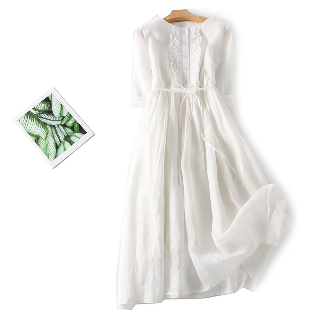 Elegant Women French Style Shirt Long Dresses Slim Fit Lapel Button Up Summer Dress With Linner Female Boho Beach Party Sundress