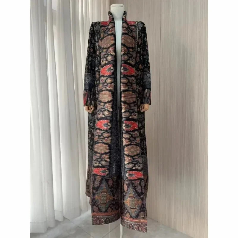 Miyake Pleats Robe Dresses 2024 Plus Size Printed Casual Airy Poncho Jacket Coat Coat Poncho Printed Plus Size Trench Coat