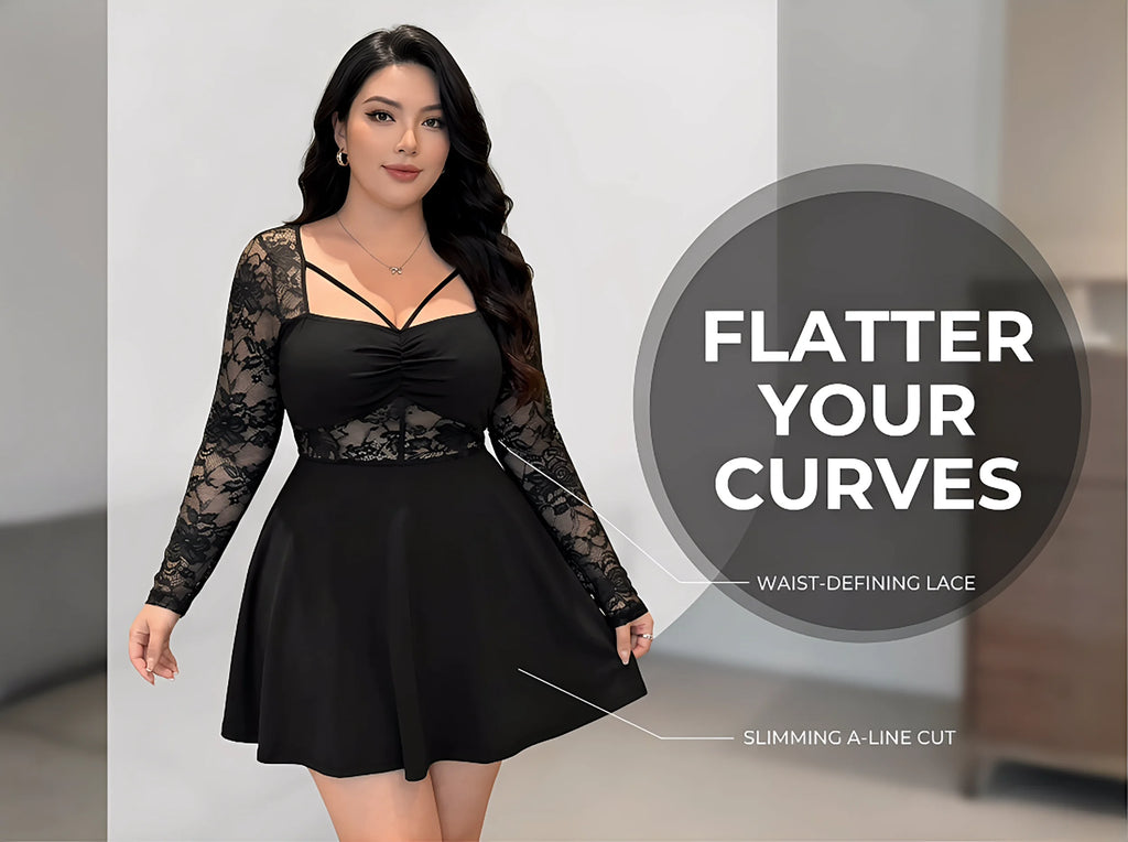 Plus Size Womens Dress Lace Long Sleeve Ruched Dress Lace Mini Dress Fit Casual Chic Apparel Dresses Spring Summer Daily Dress