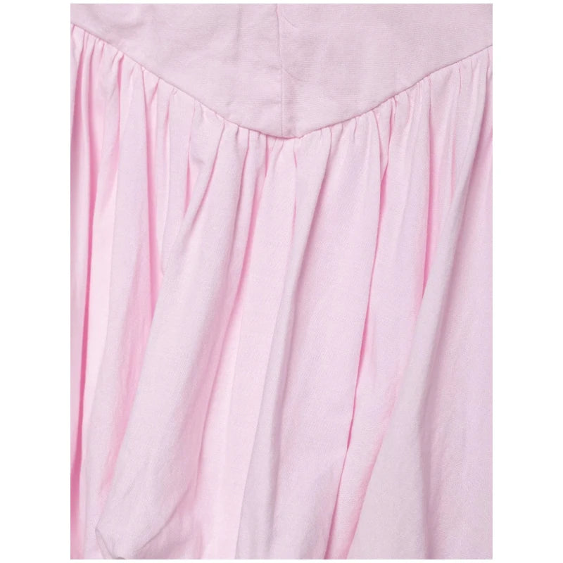 Pink Chic Halter Mini Dress Lady Backless Off-shoulder Hollow Out Lace Up Pleated Bubble Vestidos Women Party Club Dresses