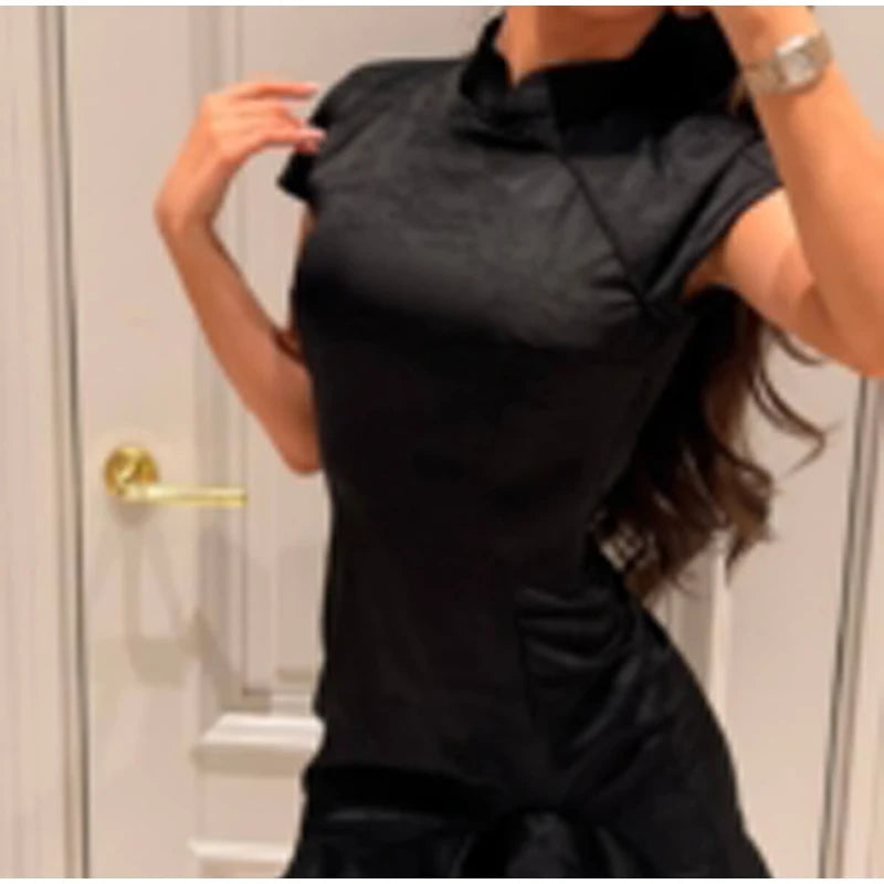 Elegant Print Low-cut Ruffle Short Dress Women V-neck Short-sleeved Waist Cinching Pleated Mini Dresses Lady Party Vestidos 2026