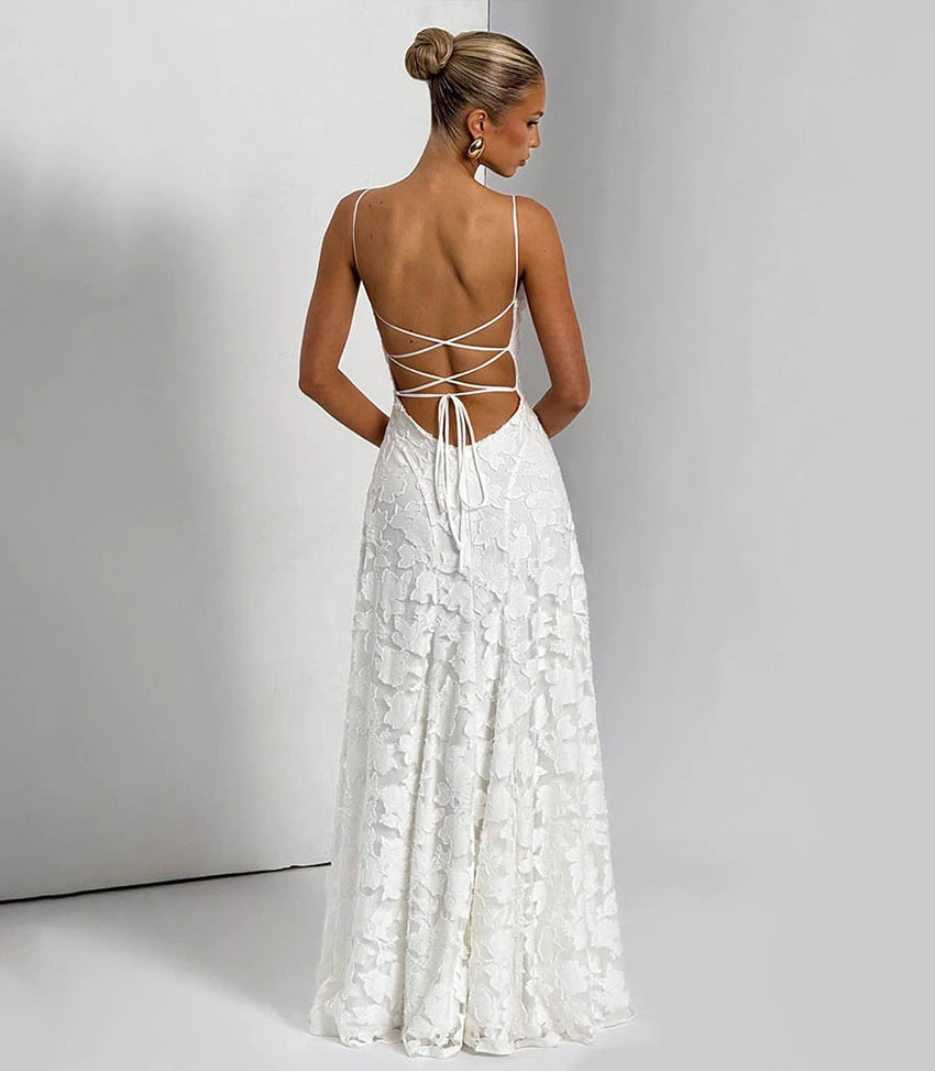 2026 Floral Embroidery Maxi Dress for Women Summer Party Prom Gowns Sexy Backless Suspender Dresses French Style Evening Dress