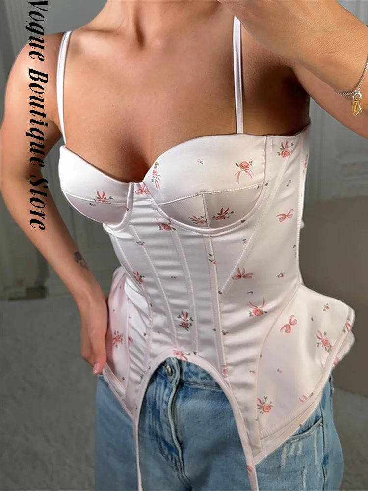 Sexy Print Sling Vest Women Slim Sleeveless Backless Bandage Holiday Ribbon Tube Top Female 2026 Fashion Summer Vests Lady