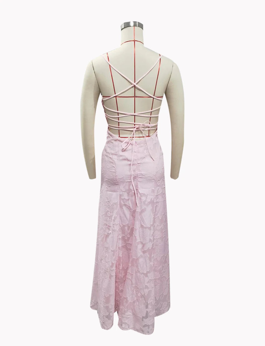 2026 Floral Embroidery Maxi Dress for Women Summer Party Prom Gowns Sexy Backless Suspender Dresses French Style Evening Dress