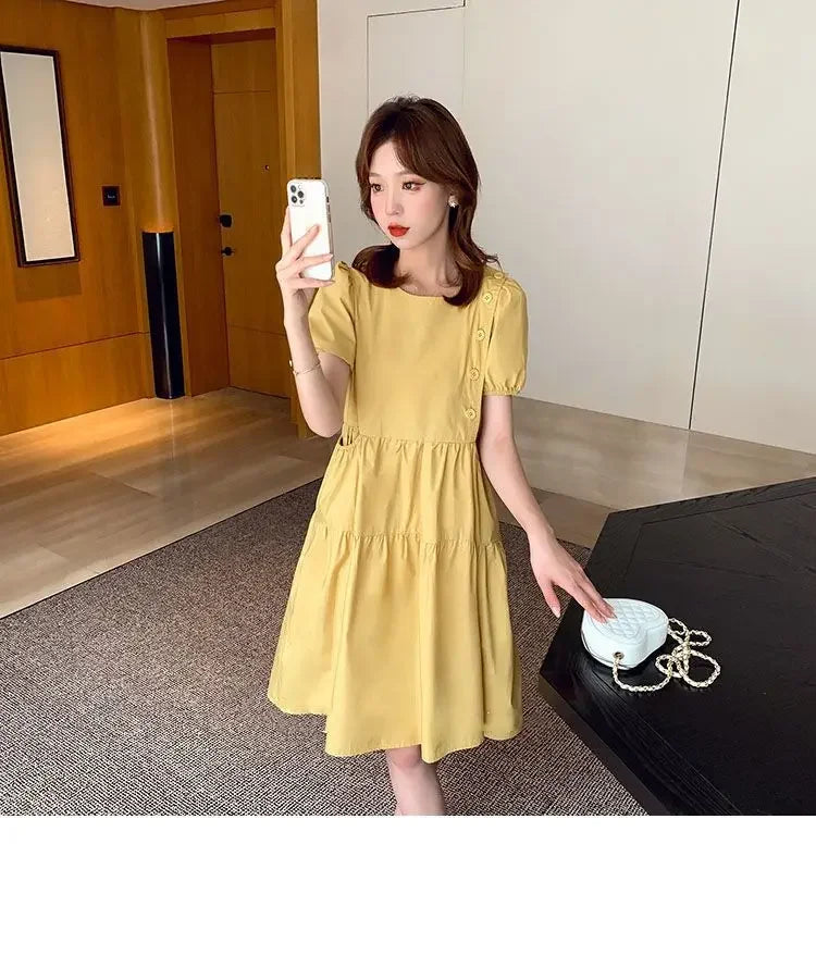 Yellow Short Silk Women's Dress Black Mini Female Dresses 2025 Kawaii Clothing Cute Fairy Chiffon Satin New in Cotton Luxury Xxl
