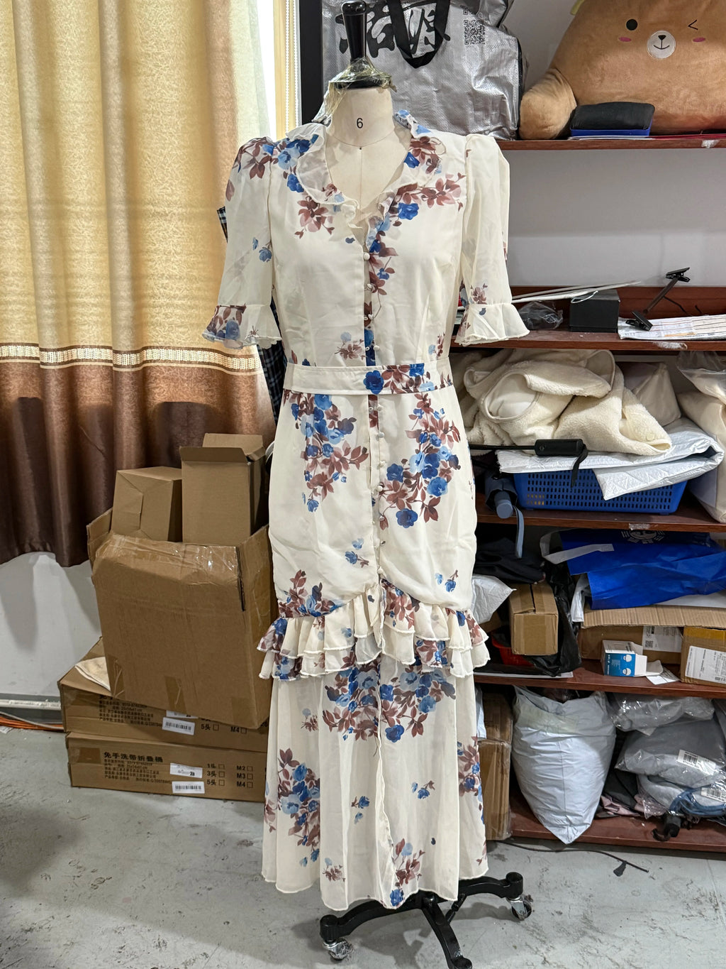 Flutter Sleeves Pleated Long Dress Women Chic Deep V-neck Floral Print Sexy Waist Cinching Vestidos Lady Holiday Street Dresses