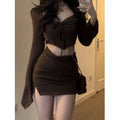 Sweet Pure Desire Short Size Set Drawstring Pleated Short Top And Skirt Two Piece Set for Small Women Casual Style Autumn Fas...