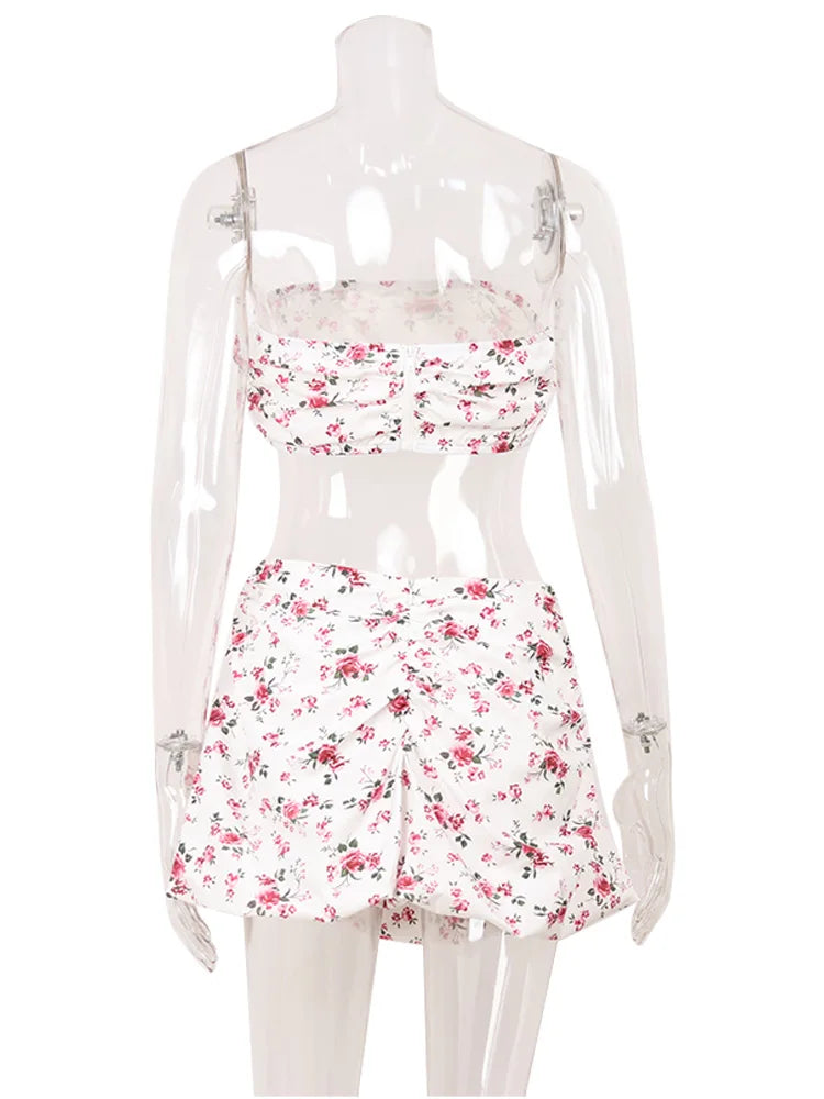 CNYISHE Printed Suits Strapless Sheath Super Short Tees Fashion Sexy Club Women Sets Skinny Casual Female 2-Pieces (Tops+Skirts)