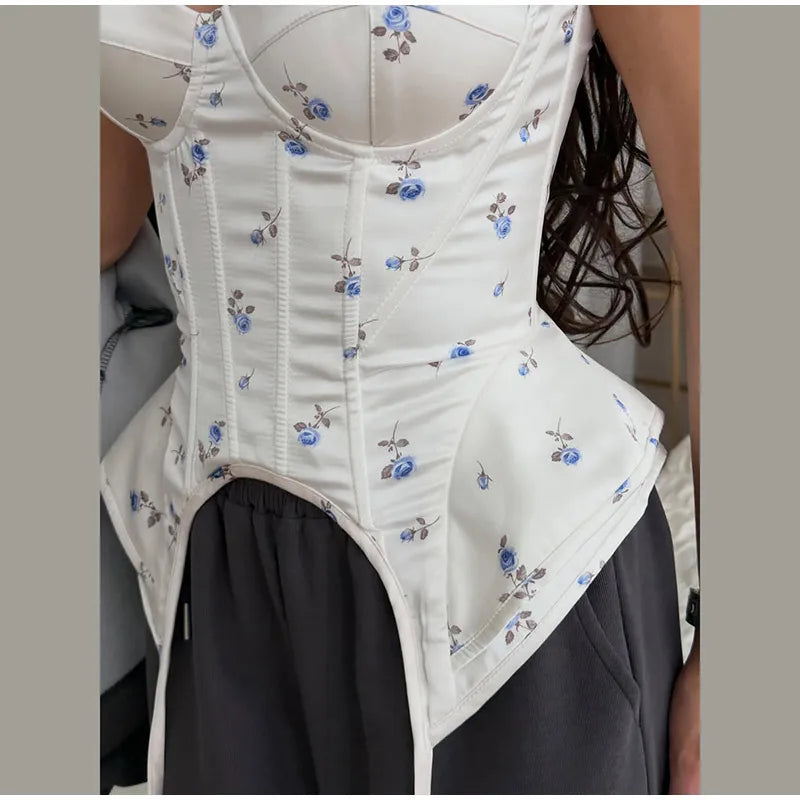 Sexy Print Sling Vest Women Slim Sleeveless Backless Bandage Holiday Ribbon Tube Top Female 2026 Fashion Summer Vests Lady