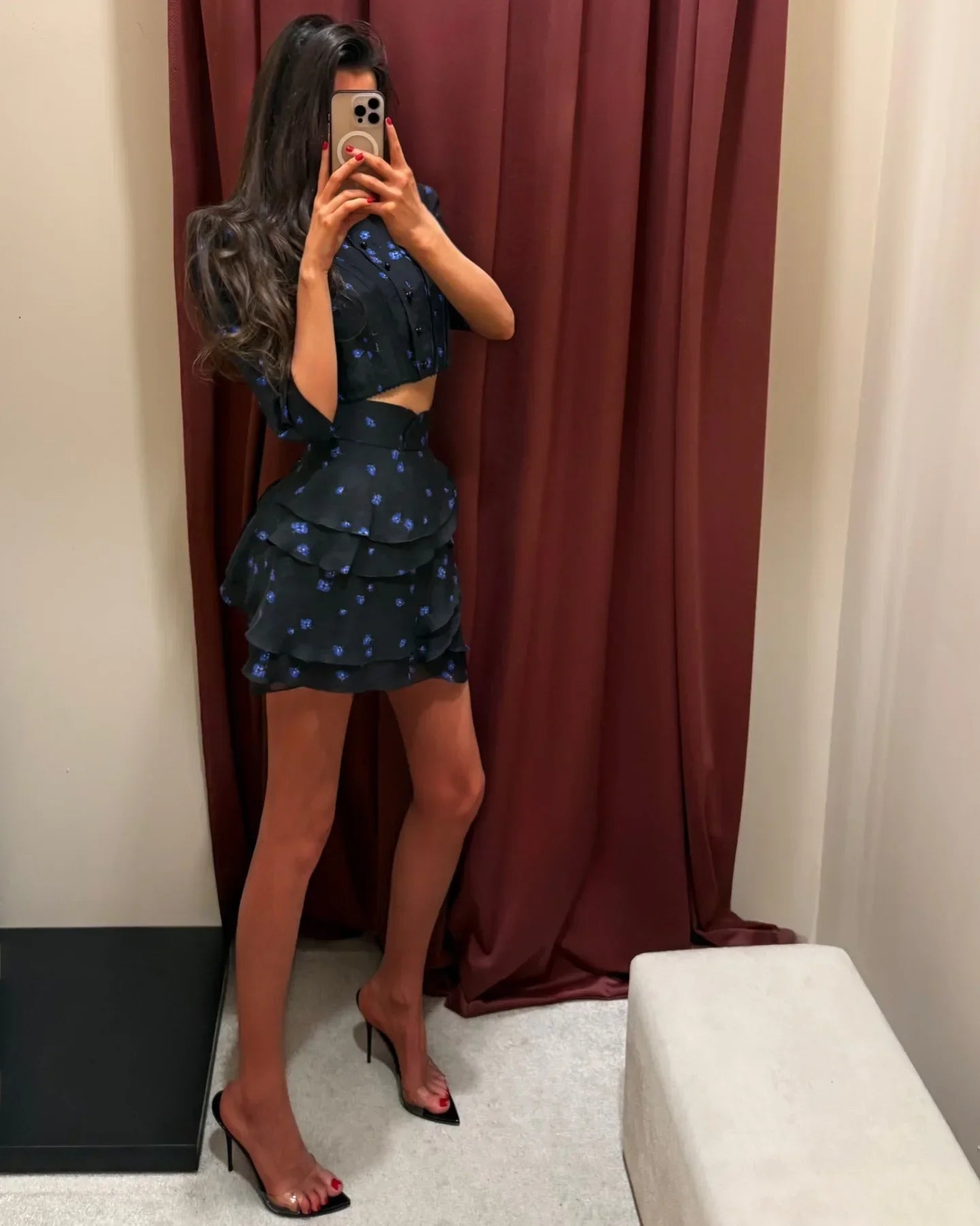 Women's Elegant Floral Print Two Piece Set Fashion Puff Sleeve Crop Top Layered Ruffle Mini Skirt Sets 2026 New Lady Daily Suits