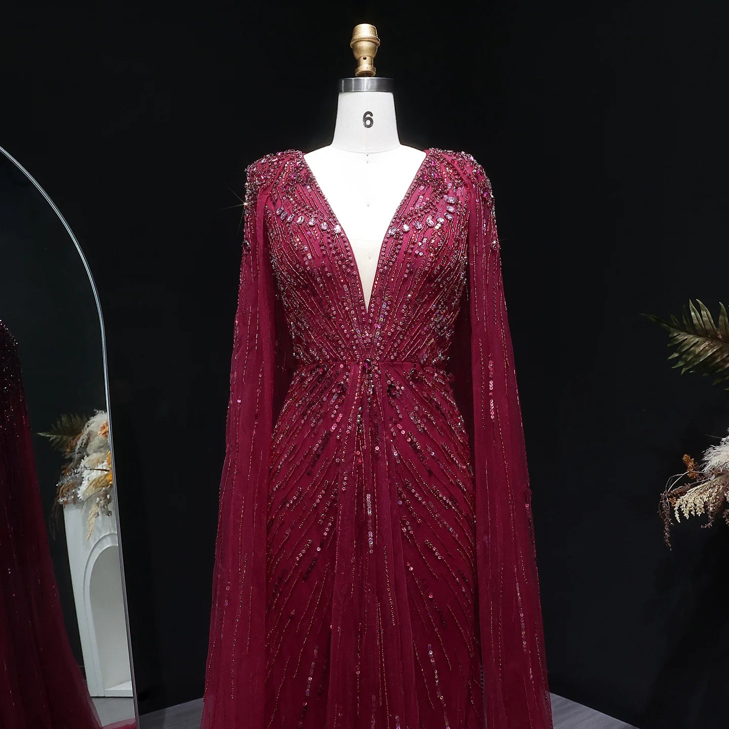 Sharon Said Luxury Dubai Sage Green Evening Dresses with Cape Fuchsia Crystal Gold Women Wedding Party Gowns SS399 Customized