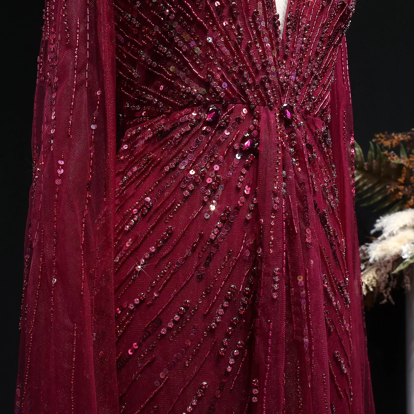 Sharon Said Luxury Dubai Sage Green Evening Dresses with Cape Fuchsia Crystal Gold Women Wedding Party Gowns SS399 Customized