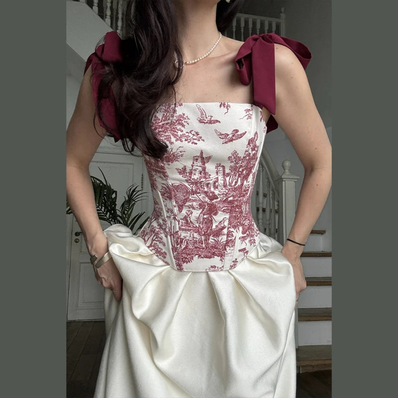 Sexy Print Sling Vest Women Slim Sleeveless Backless Bandage Holiday Ribbon Tube Top Female 2026 Fashion Summer Vests Lady
