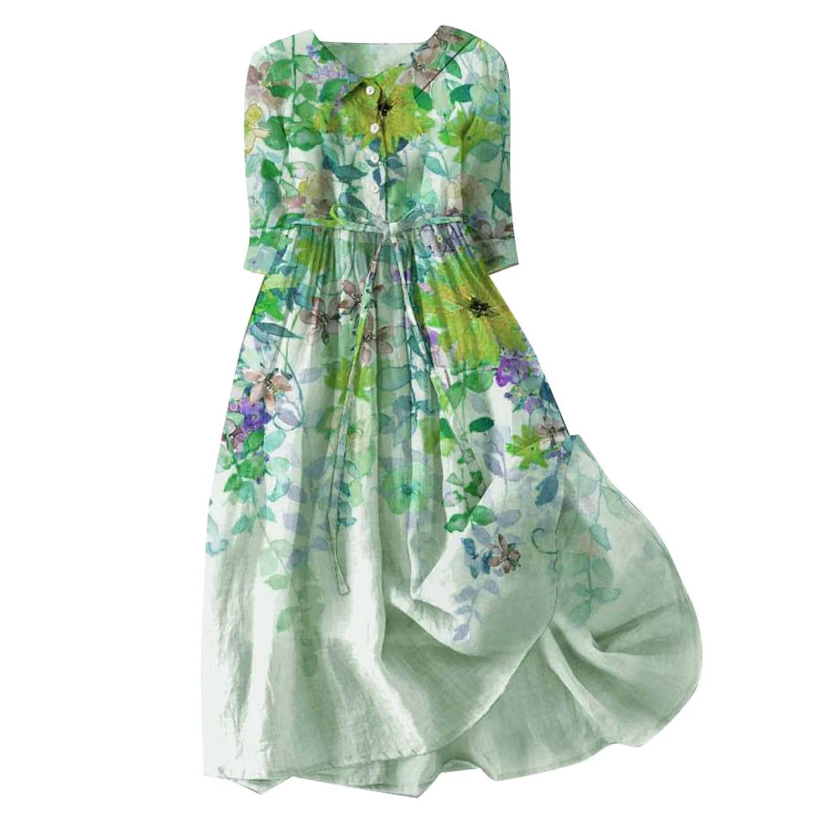 Elegant Women French Style Shirt Long Dresses Slim Fit Lapel Button Up Summer Dress With Linner Female Boho Beach Party Sundress