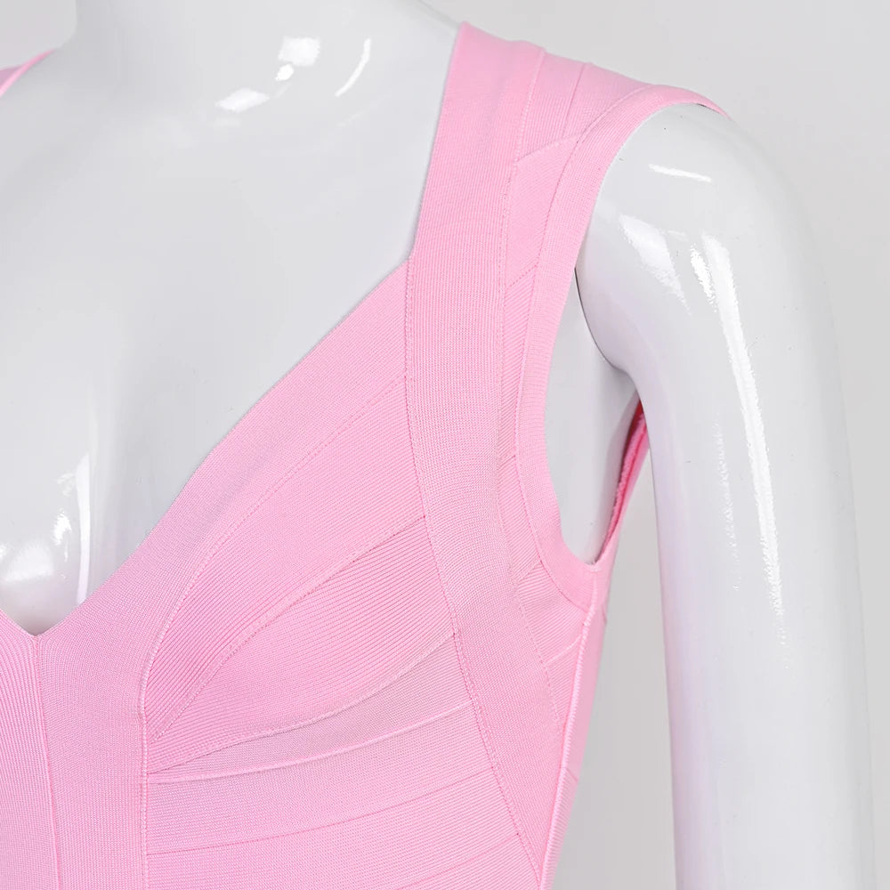 BEAUKEY Luxury Fashiong Trendy Pink Bandage Dress Plunge V Sexy Slim Evening Dresses Birthday Wedding Celebrity Lady Vestidos