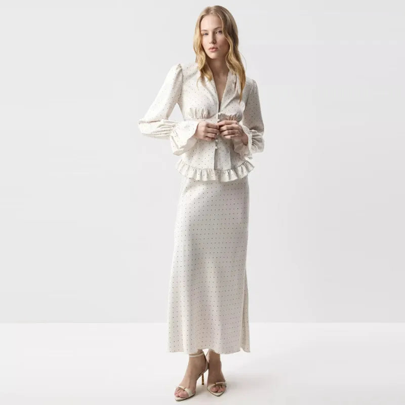 Floral Print V-Neck Flare Sleeve Mermaid Set Waist Cinched Ruffle Hem 2026 Summer Party Women Gown Retro Elegant Lady Vestido