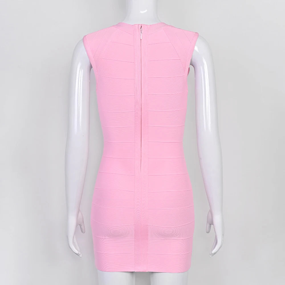 BEAUKEY Luxury Fashiong Trendy Pink Bandage Dress Plunge V Sexy Slim Evening Dresses Birthday Wedding Celebrity Lady Vestidos