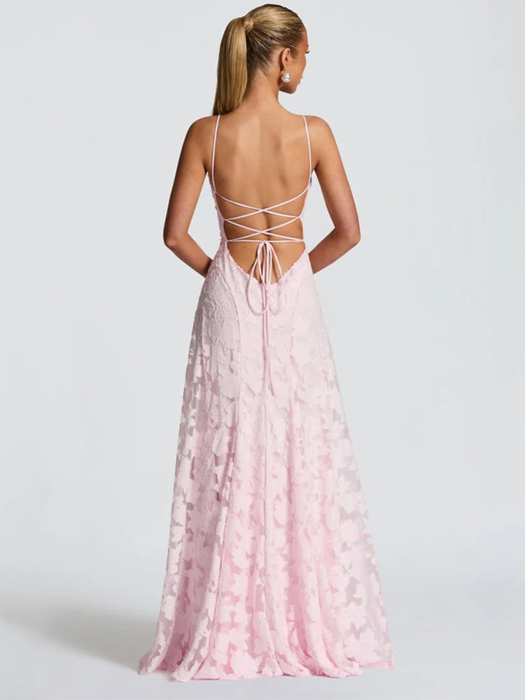 2026 Floral Embroidery Maxi Dress for Women Summer Party Prom Gowns Sexy Backless Suspender Dresses French Style Evening Dress