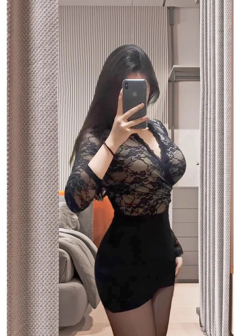 High Elastic Long Sleeve V-Neck Cross Design Pure Color Top Show Chest Base Shirt Commute Style Autumn Winter New Arrival