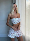 CNYISHE Printed Suits Strapless Sheath Super Short Tees Fashion Sexy Club Women Sets Skinny Casual Female 2-Pieces (Tops+Skirts)