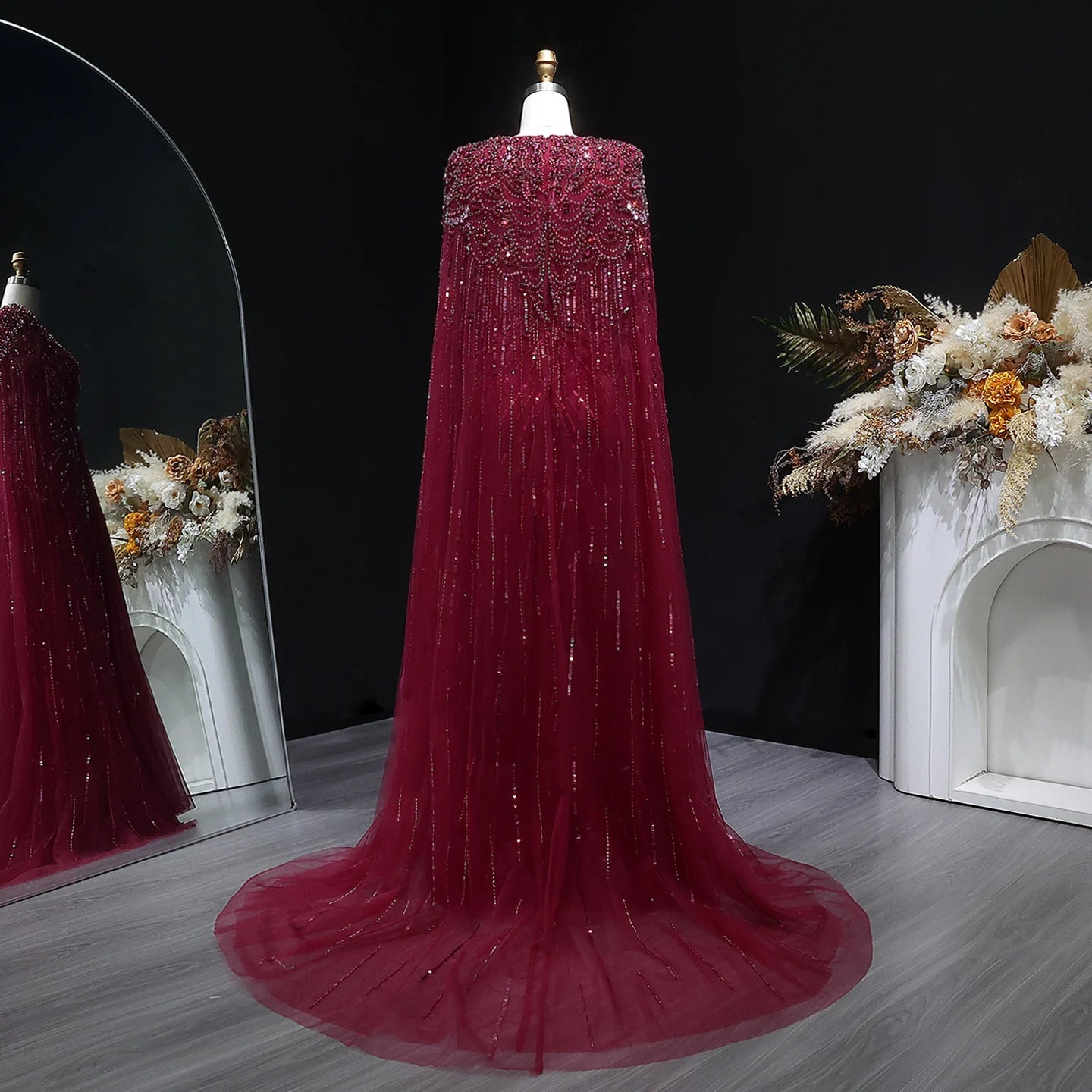 Sharon Said Luxury Dubai Sage Green Evening Dresses with Cape Fuchsia Crystal Gold Women Wedding Party Gowns SS399 Customized
