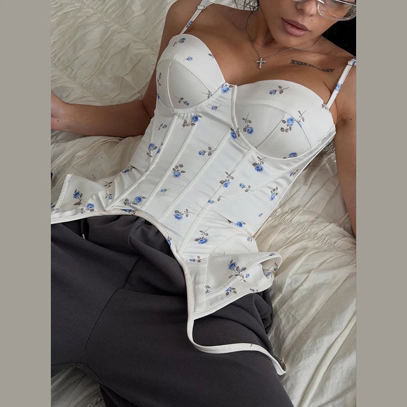 Sexy Print Sling Vest Women Slim Sleeveless Backless Bandage Holiday Ribbon Tube Top Female 2026 Fashion Summer Vests Lady