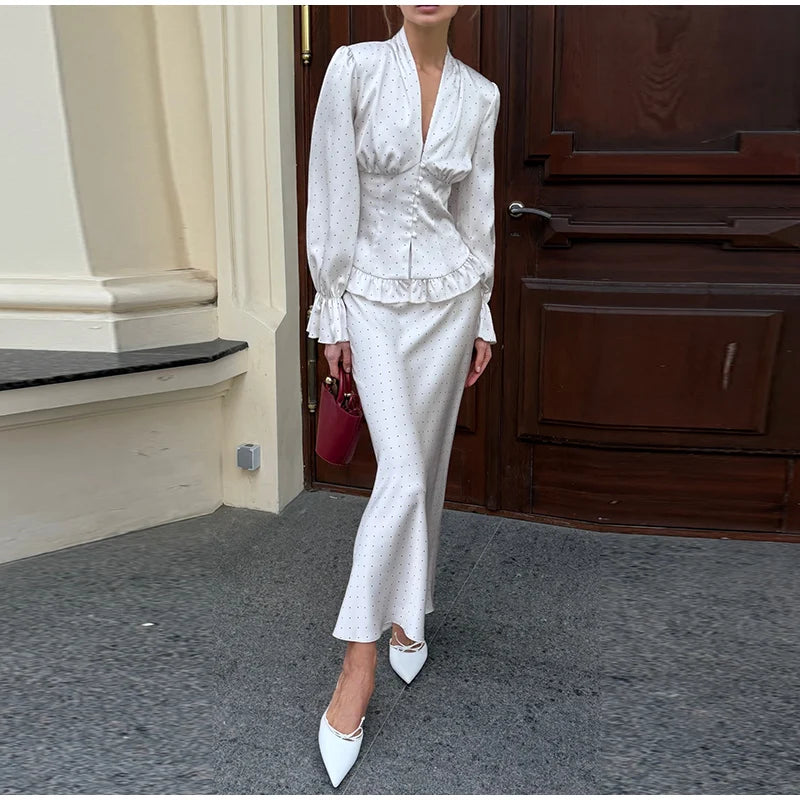 Floral Print V-Neck Flare Sleeve Mermaid Set Waist Cinched Ruffle Hem 2026 Summer Party Women Gown Retro Elegant Lady Vestido