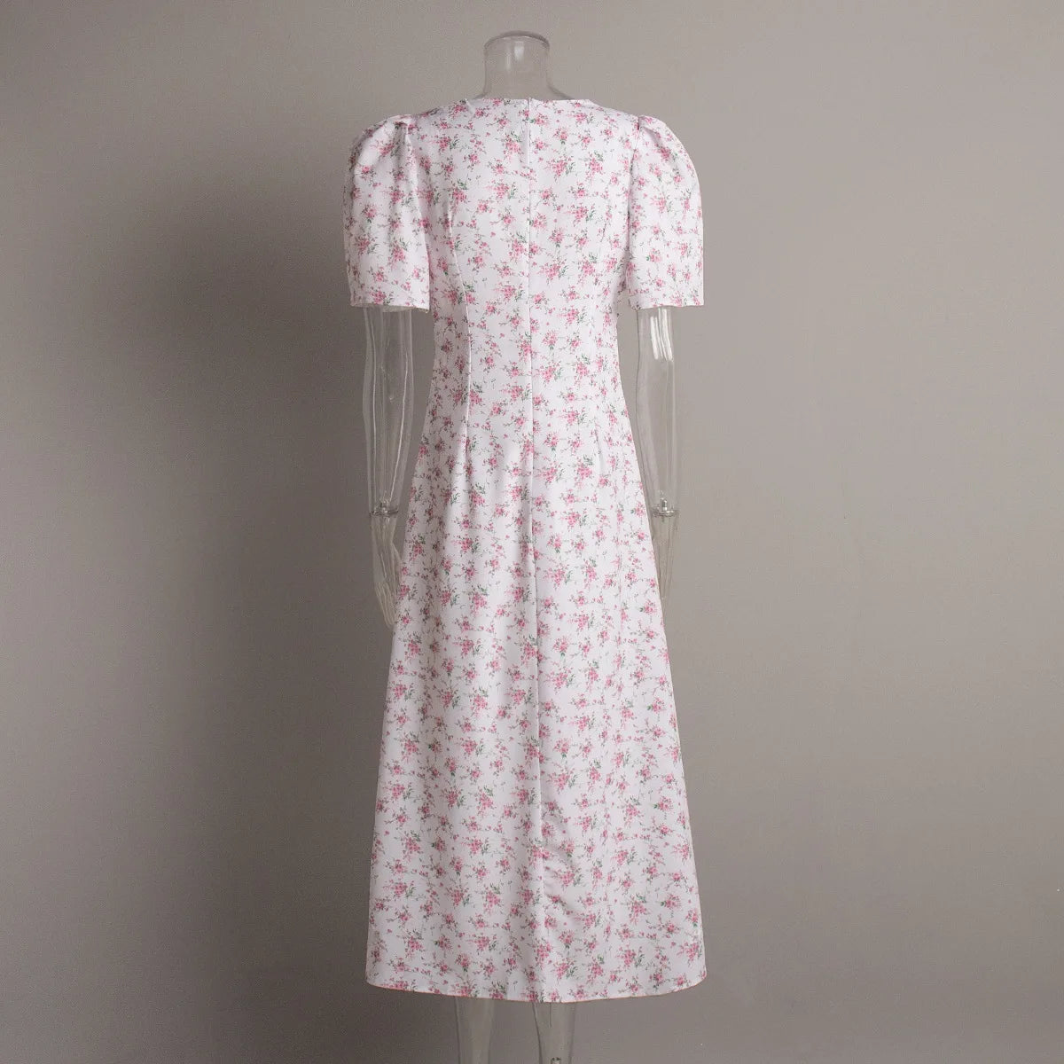 Summer Floral Printed V Neck Long Dress Women Elegant Short Sleeve High Waist Slim Maxi Dress Casual Street Party Lady Vestidos