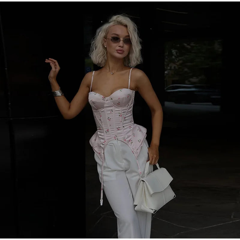 Sexy Print Sling Vest Women Slim Sleeveless Backless Bandage Holiday Ribbon Tube Top Female 2026 Fashion Summer Vests Lady