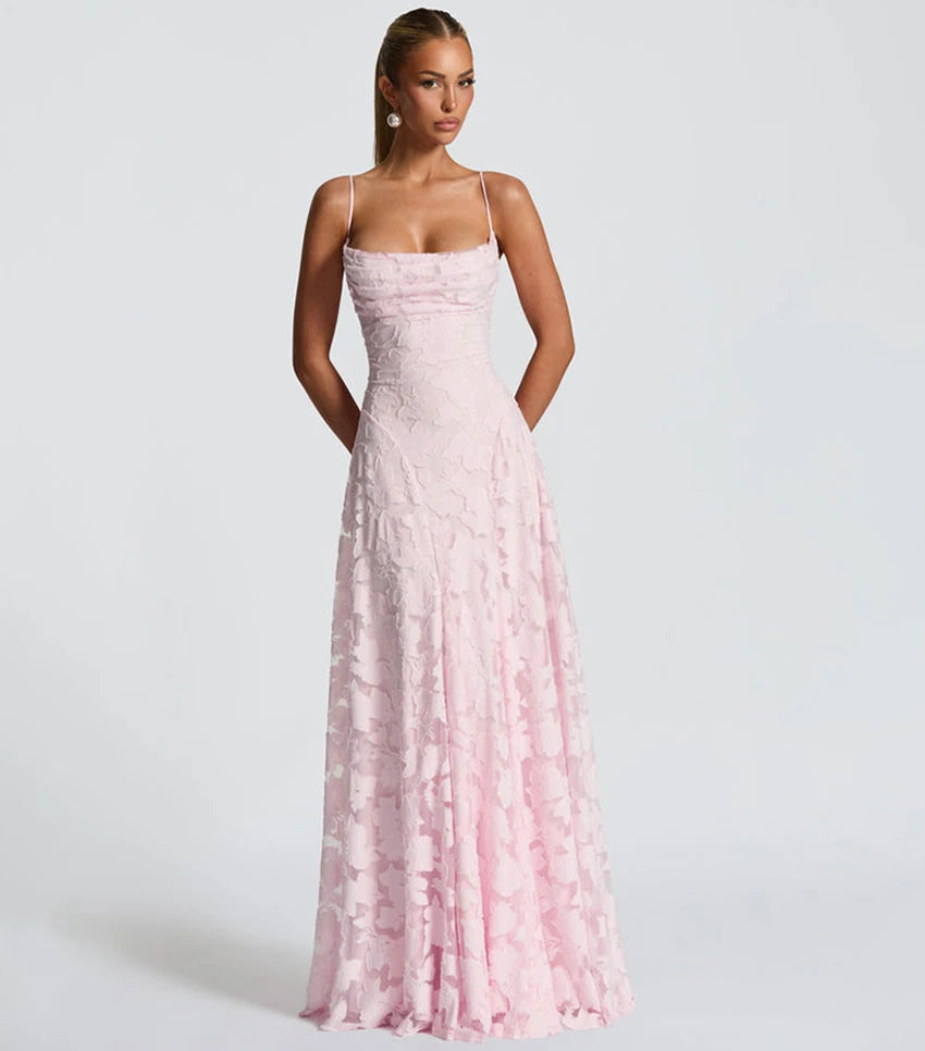 2026 Floral Embroidery Maxi Dress for Women Summer Party Prom Gowns Sexy Backless Suspender Dresses French Style Evening Dress