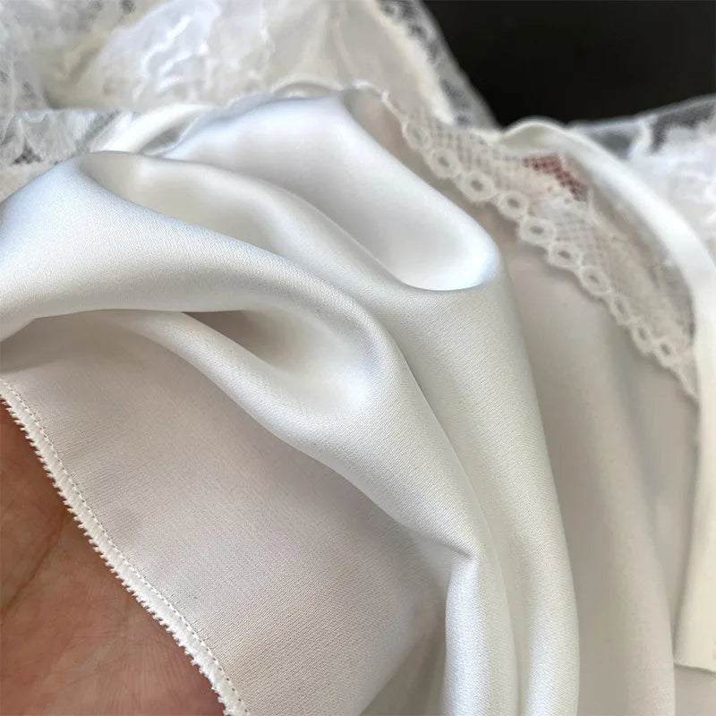 2PCS Women Lace Pajamas PJS Set Femme Satin Sleepwear Home Clothes Strap Camisole&Shorts Sleep Suit Summer V-Neck Lingerie