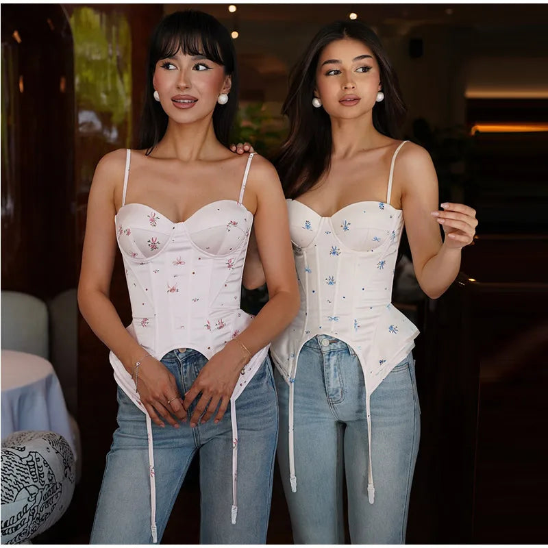 Sexy Print Sling Vest Women Slim Sleeveless Backless Bandage Holiday Ribbon Tube Top Female 2026 Fashion Summer Vests Lady