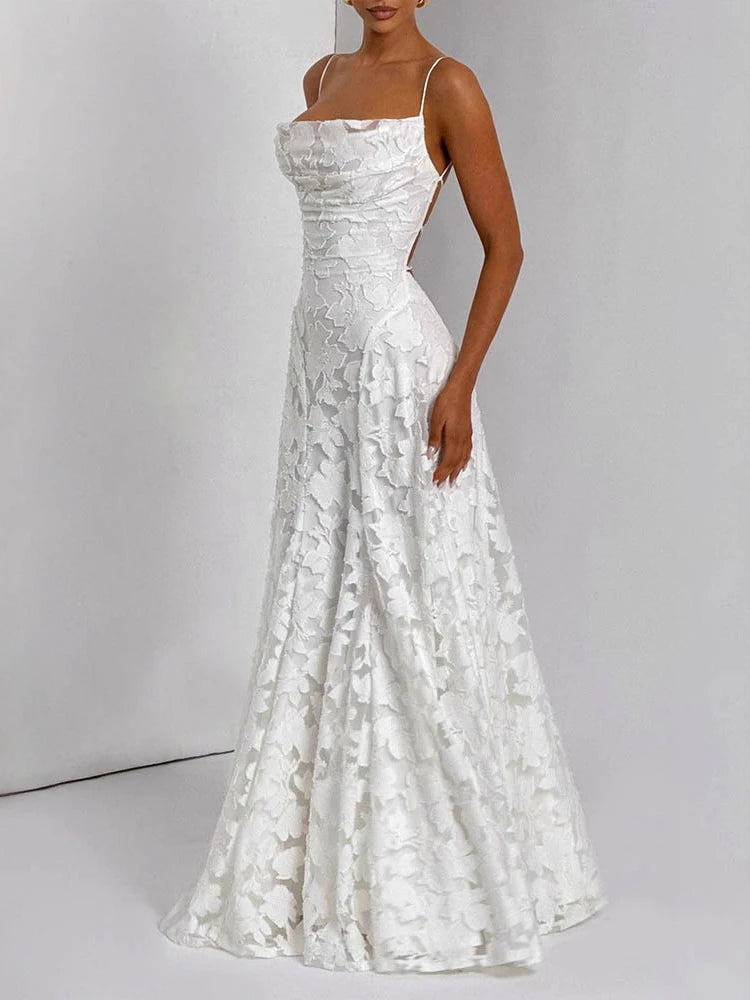 2026 Floral Embroidery Maxi Dress for Women Summer Party Prom Gowns Sexy Backless Suspender Dresses French Style Evening Dress