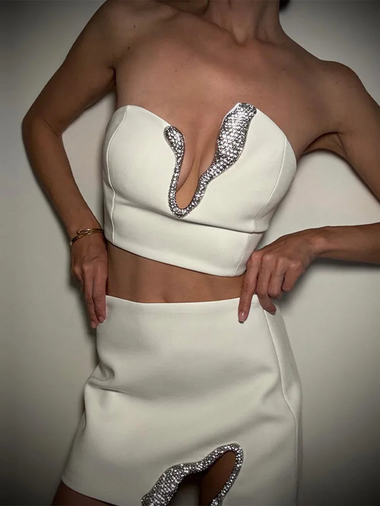 Sexy Rhinestone Mini Women's Dress Sleeveless Backless Slim Hip Package Tube Female Party Dresses 2025 Summer Bar Club Lady Gown