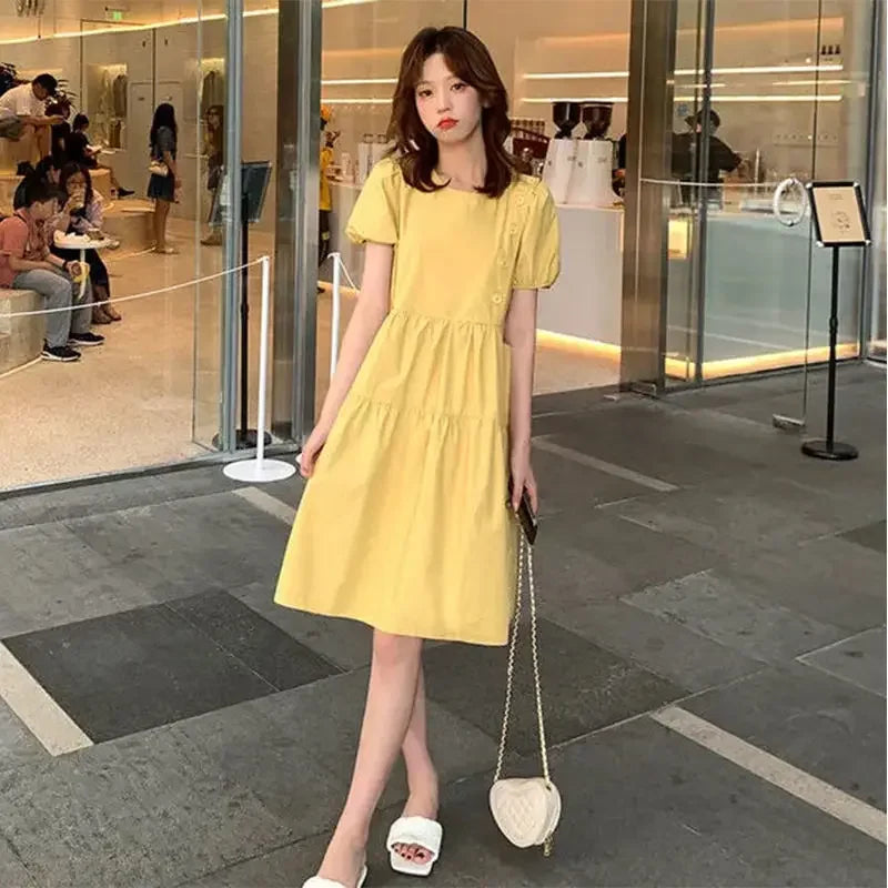 Yellow Short Silk Women's Dress Black Mini Female Dresses 2025 Kawaii Clothing Cute Fairy Chiffon Satin New in Cotton Luxury Xxl