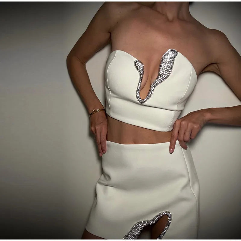 Sexy Rhinestone Mini Women's Dress Sleeveless Backless Slim Hip Package Tube Female Party Dresses 2025 Summer Bar Club Lady Gown