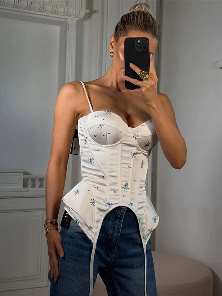 Sexy Print Sling Vest Women Slim Sleeveless Backless Bandage Holiday Ribbon Tube Top Female 2026 Fashion Summer Vests Lady
