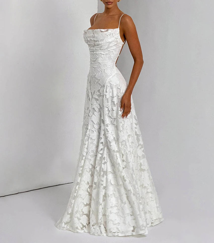 2026 Floral Embroidery Maxi Dress for Women Summer Party Prom Gowns Sexy Backless Suspender Dresses French Style Evening Dress
