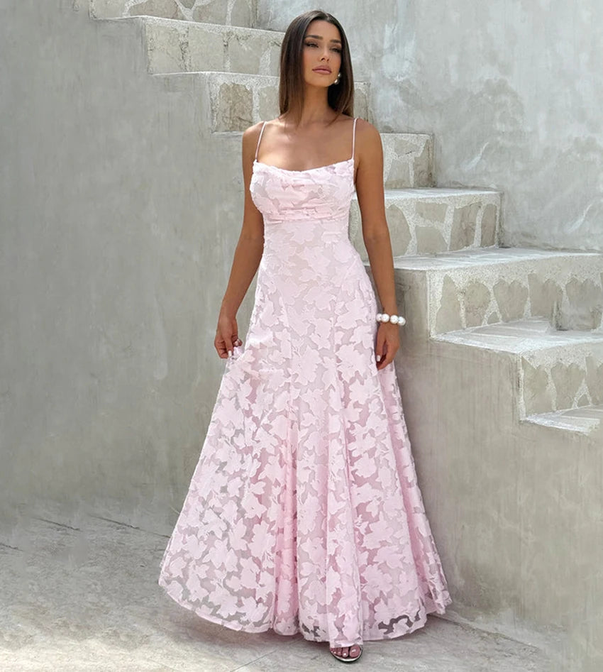 2026 Floral Embroidery Maxi Dress for Women Summer Party Prom Gowns Sexy Backless Suspender Dresses French Style Evening Dress