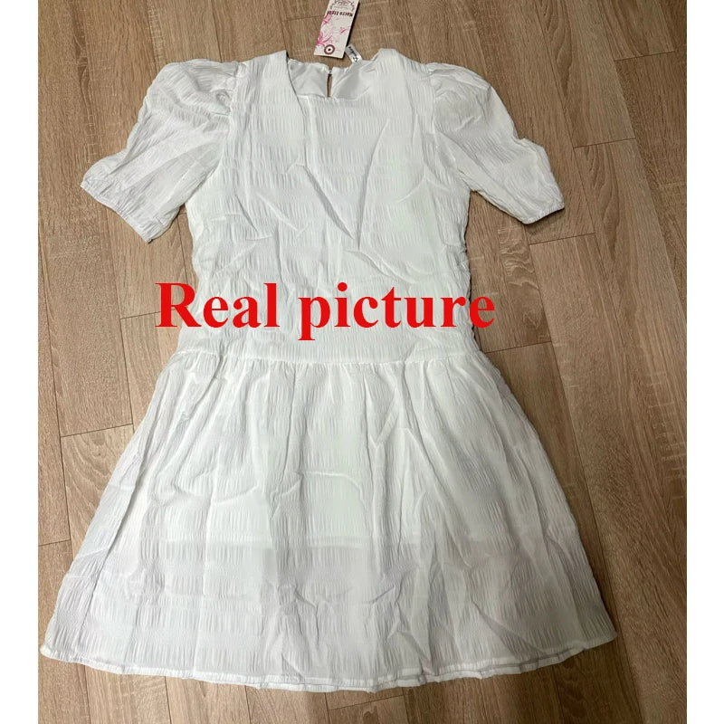 Fashion French Pleaded Dress for Women Elegant Casual Loose Short Sleeve Summer Dress Office Lady Party Dresses Robe New 27992