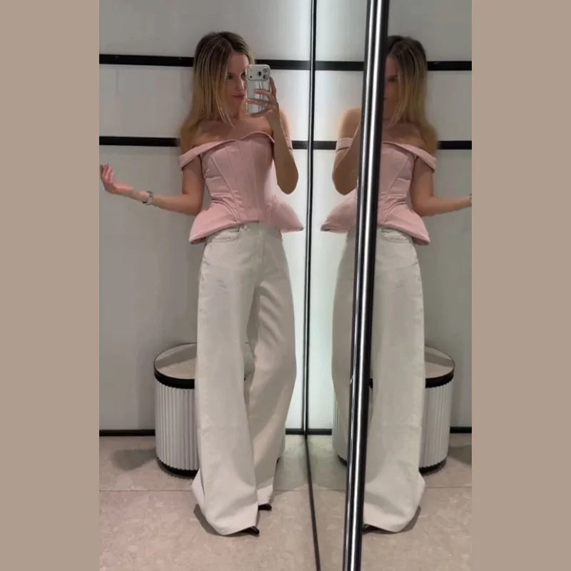Sexy Women's Top Off Shoulder Slim Fish Bone A-line Hem Solid Female Corset 2026 Summer Fashion Chic Elegant Party Lady Outwear