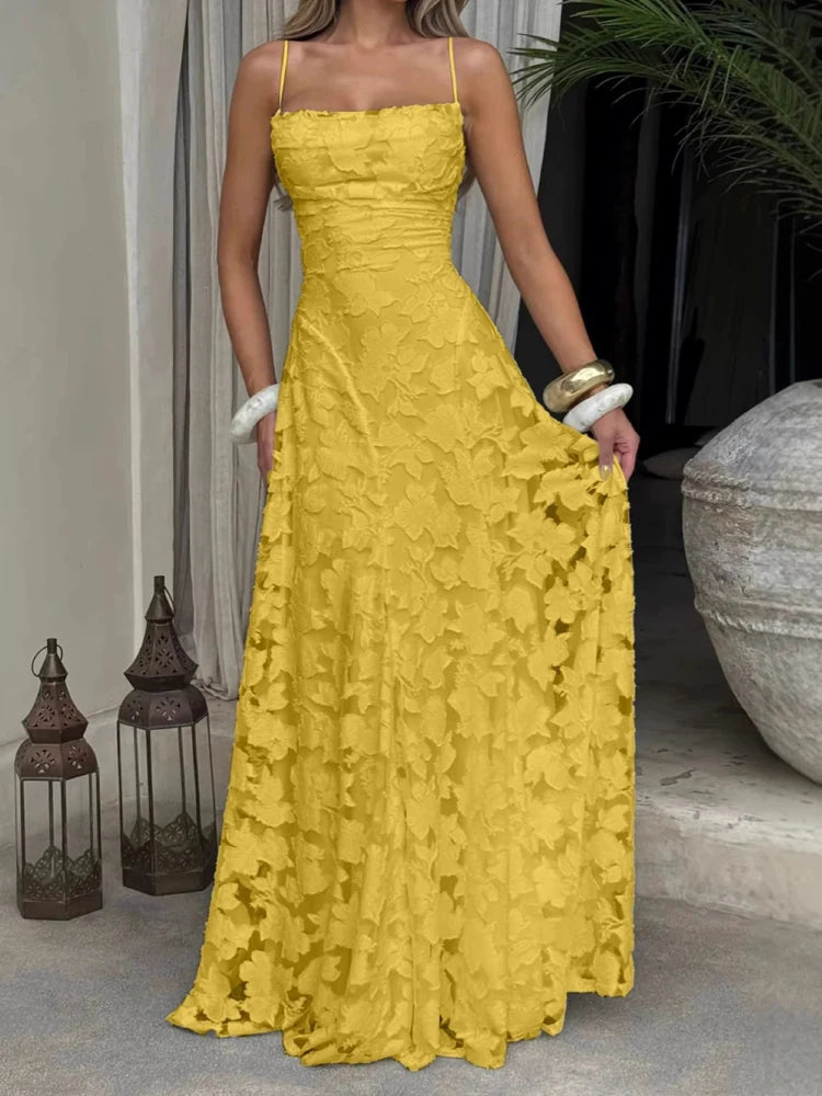 2026 Floral Embroidery Maxi Dress for Women Summer Party Prom Gowns Sexy Backless Suspender Dresses French Style Evening Dress