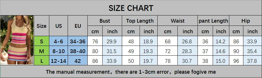 Women Striped Knit Two Piece Set Halter Sleeveless Crop Top Mini Skirt Outfit Summer Beach Vacation Y2K Matching Skirt Set