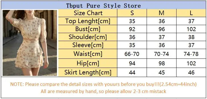 Women's Elegant Floral Print Two Piece Set Fashion Puff Sleeve Crop Top Layered Ruffle Mini Skirt Sets 2026 New Lady Daily Suits