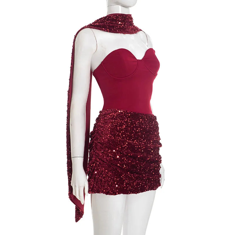 Women Slim Sexy Pleated Bodycon Dress Sequin Backless Spaghetti Strap Mini Summer Dresses 2026 Lady Evening Nightclub Party Gown