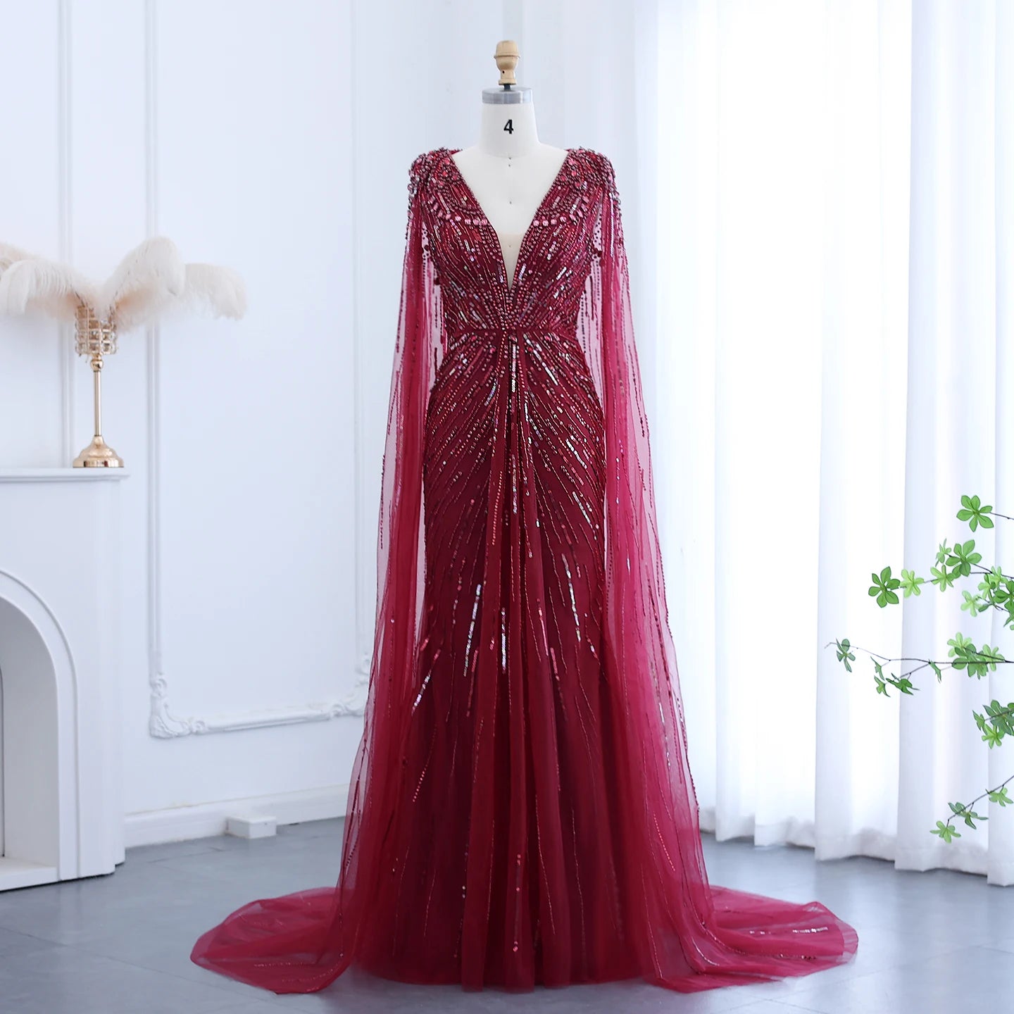 Sharon Said Luxury Dubai Sage Green Evening Dresses with Cape Fuchsia Crystal Gold Women Wedding Party Gowns SS399 Customized
